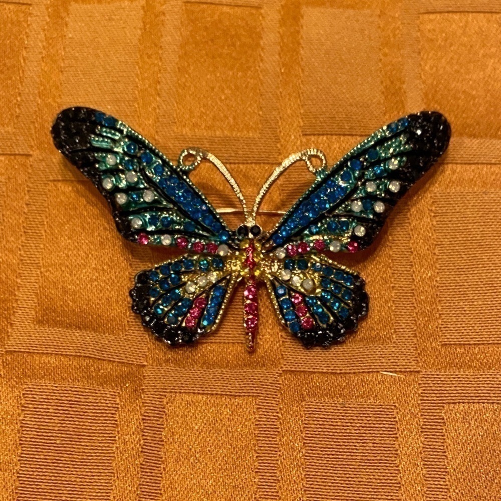 Vintage Butterfly Multi Color Stones Brooch Pin - Picture 2 of 5